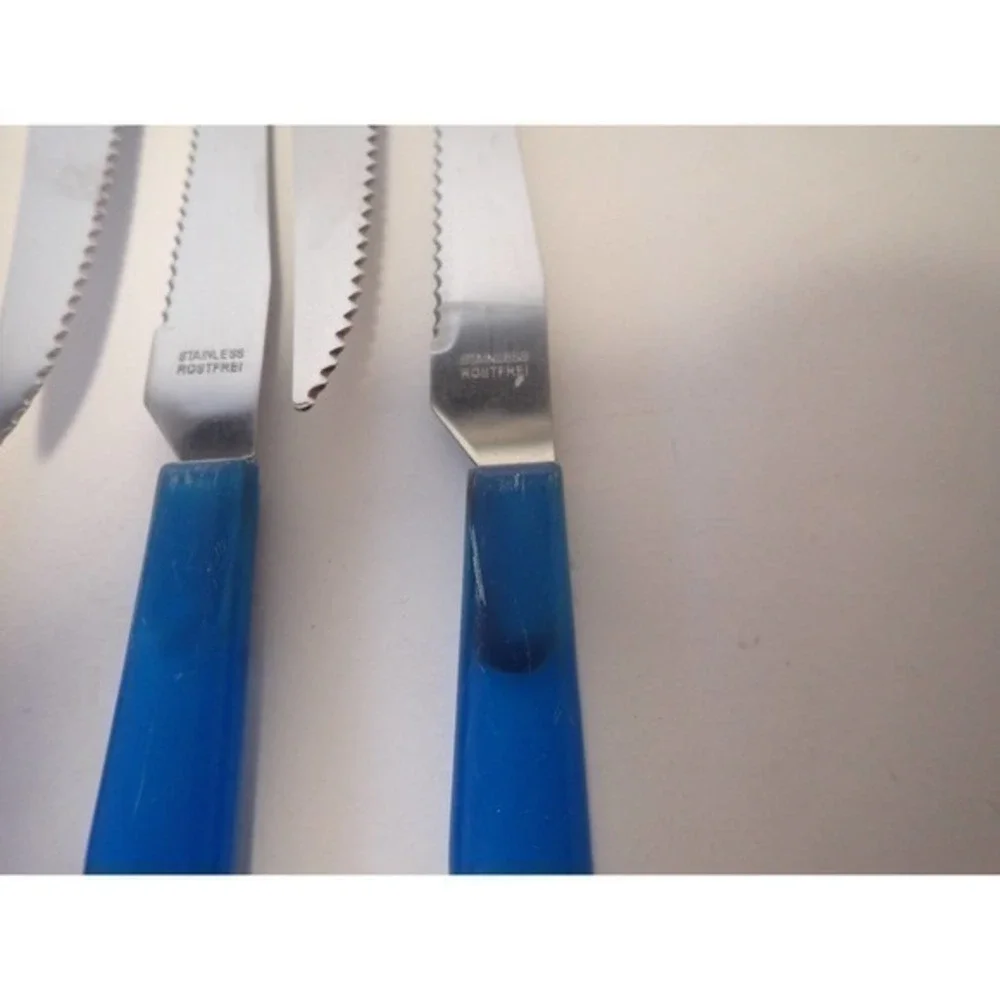 Vintage Rostfrei‎ Blue plastic Lucite maybe Handle  9 Steak Knives